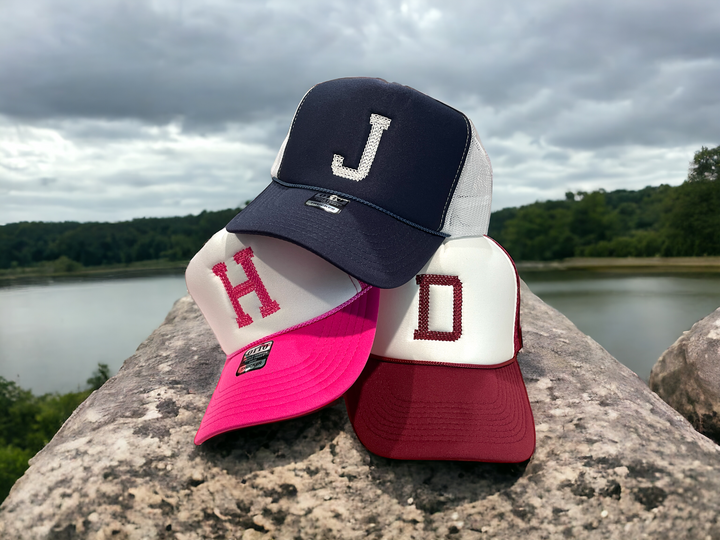 Embroidered Chain Stitch Trucker Hat - Premium Headwear from Pat's - Just $24.95! Shop now at Pat's Monograms