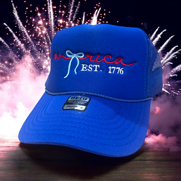 America Bows Trucker Cap - Premium Hat from Pat's Monograms - Just $16.95! Shop now at Pat's Monograms