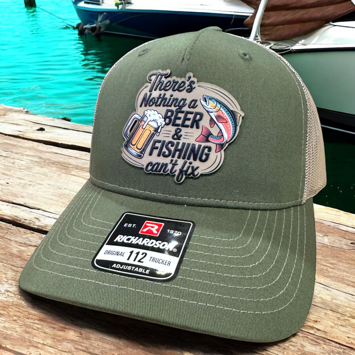 Beer and Fishing Patch Hat - Premium Hat from Pat's Monograms - Just $29.95! Shop now at Pat's Monograms