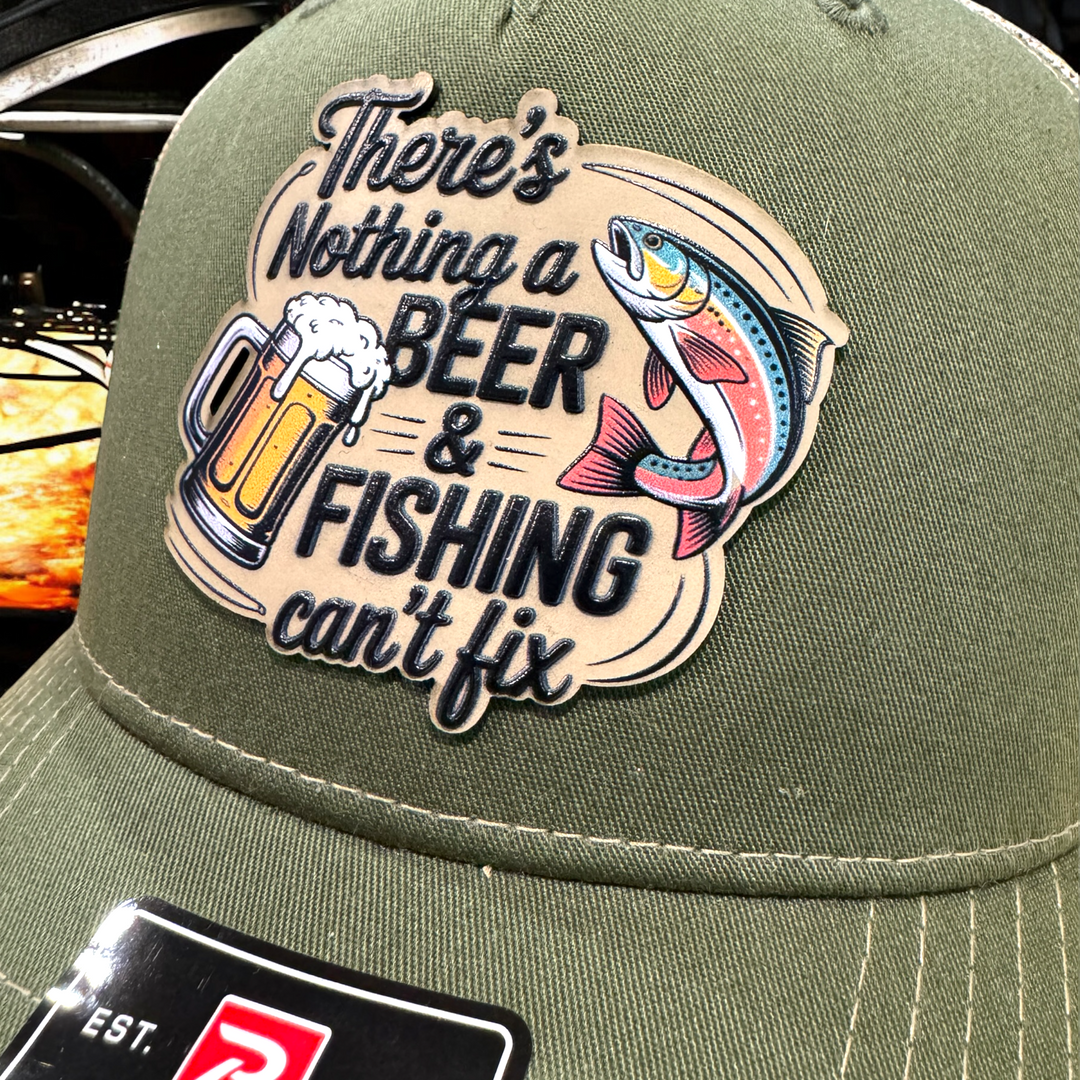Beer and Fishing Patch Hat - Premium Hat from Pat's Monograms - Just $29.95! Shop now at Pat's Monograms