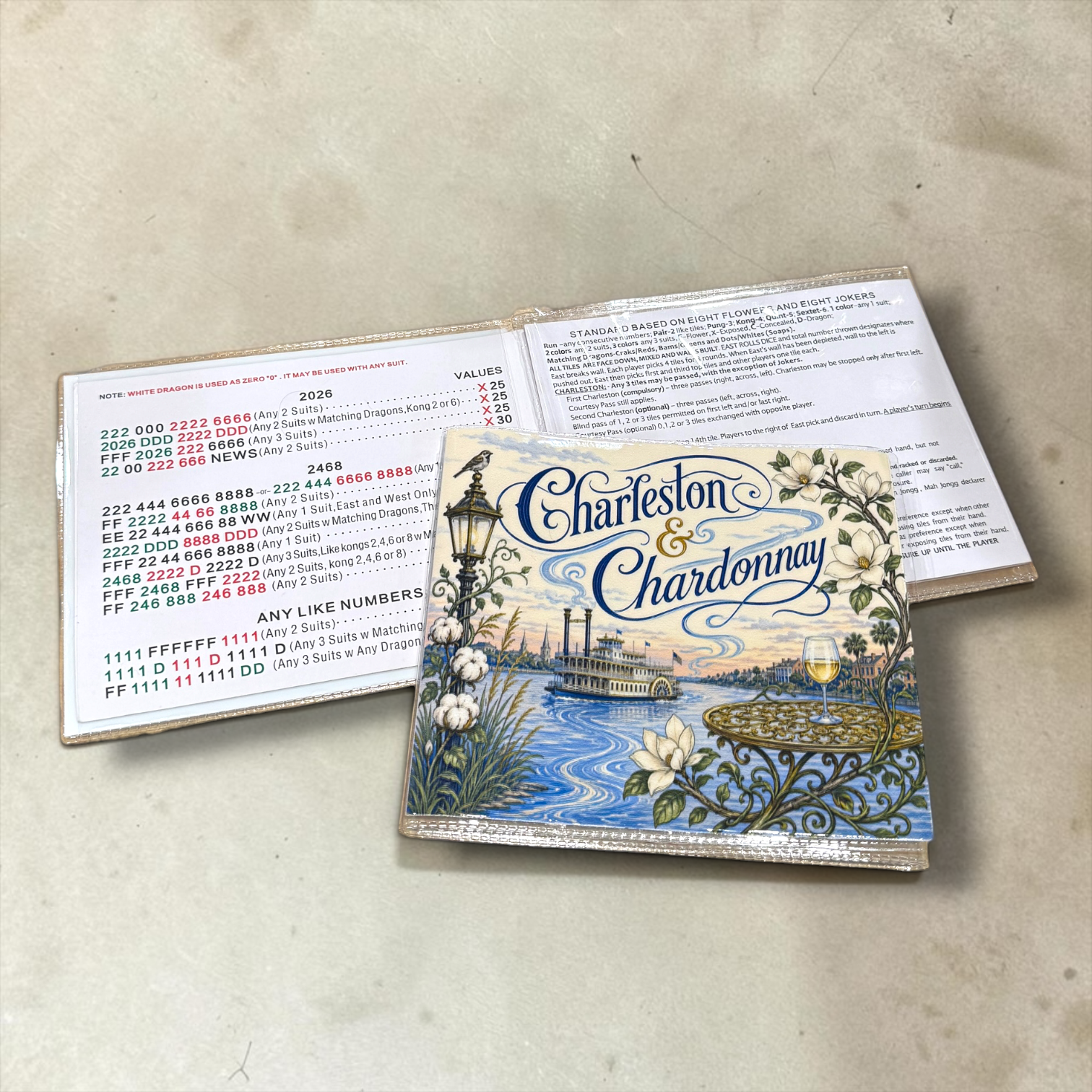 Charleston & Chardonnay Mahjong Card Cover — Large NMJL Card Holder