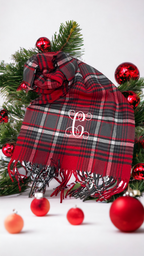 Plaid Cashmere Feel Scarves with Embroidered Single Initial — Accessories