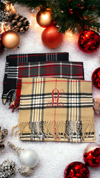 Plaid Cashmere Feel Scarves with Embroidered Single Initial — Accessories