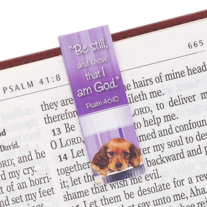 Be Still Magnetic Bookmark Set with Puppies - Psalm 46:10 - Premium gift item from Christian Art Gifts - Just $4.95! Shop now at Pat's Monograms