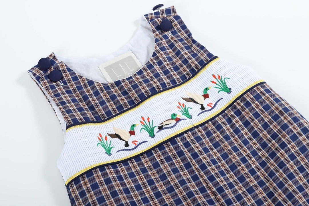 Blue Flannel Plaid Mallard Smocked Overalls - Premium Baby & Toddler Outfits from Lil Cactus - Just $36.95! Shop now at Pat's Monograms