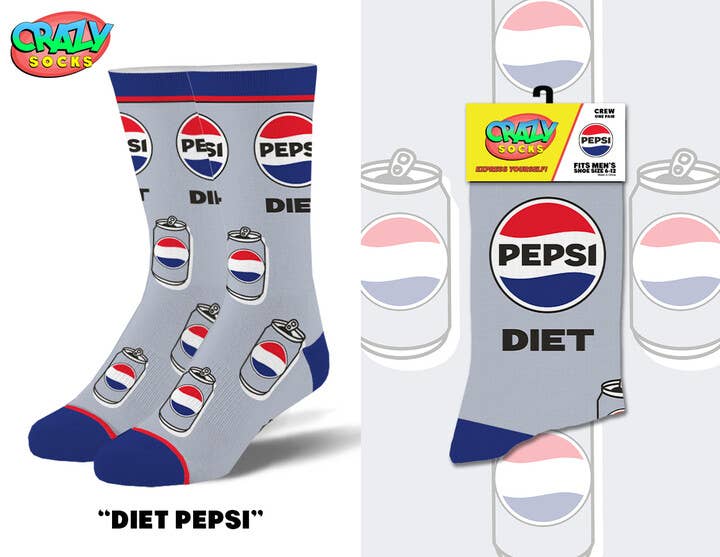 Diet Pepsi - Mens Crew Folded - Premium socks from Crazy Socks - Just $7! Shop now at Pat's Monograms
