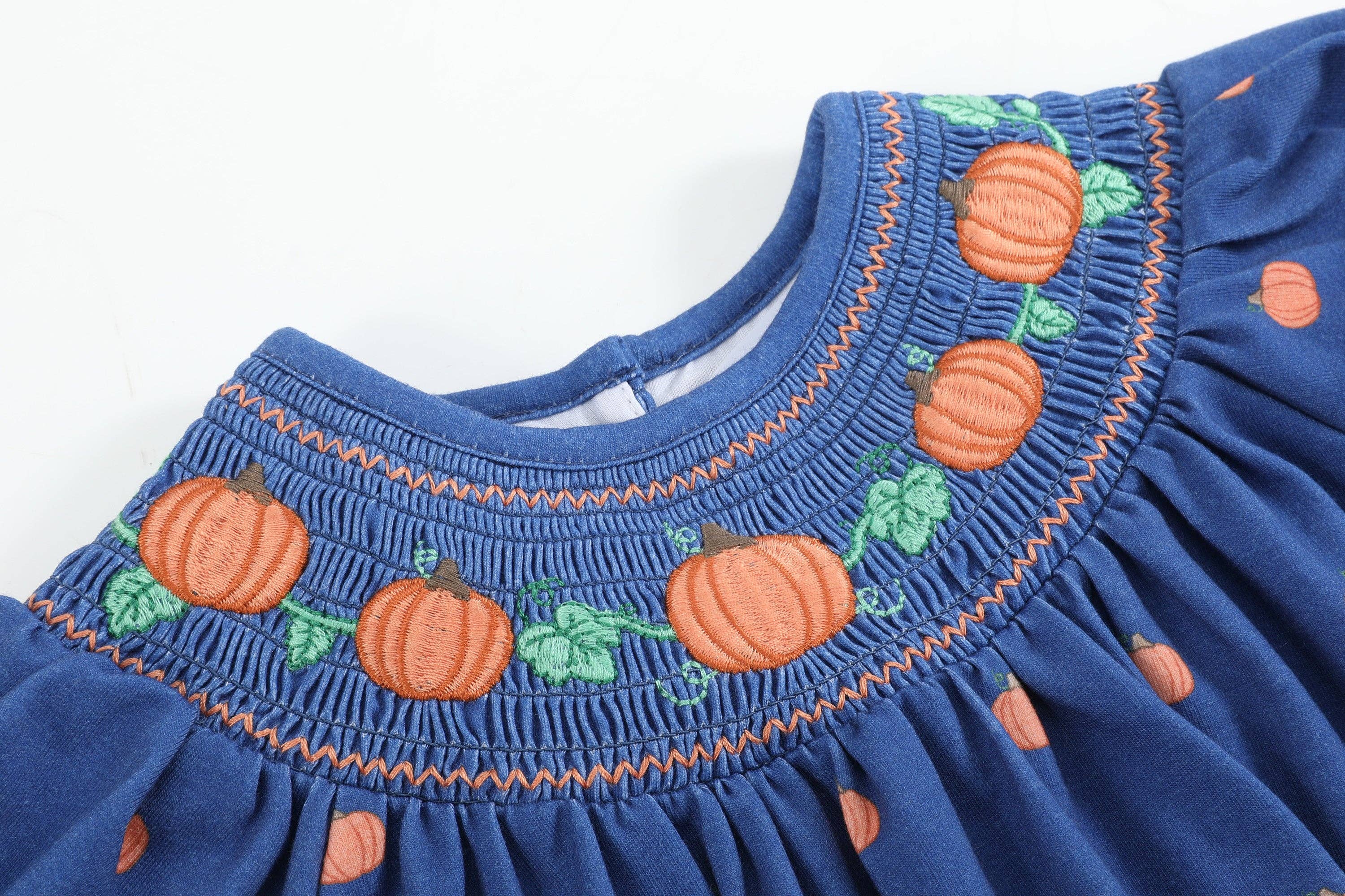 Blue Pumpkin Print Knit Smocked Romper - Premium  from Lil Cactus - Just $36! Shop now at Pat's Monograms