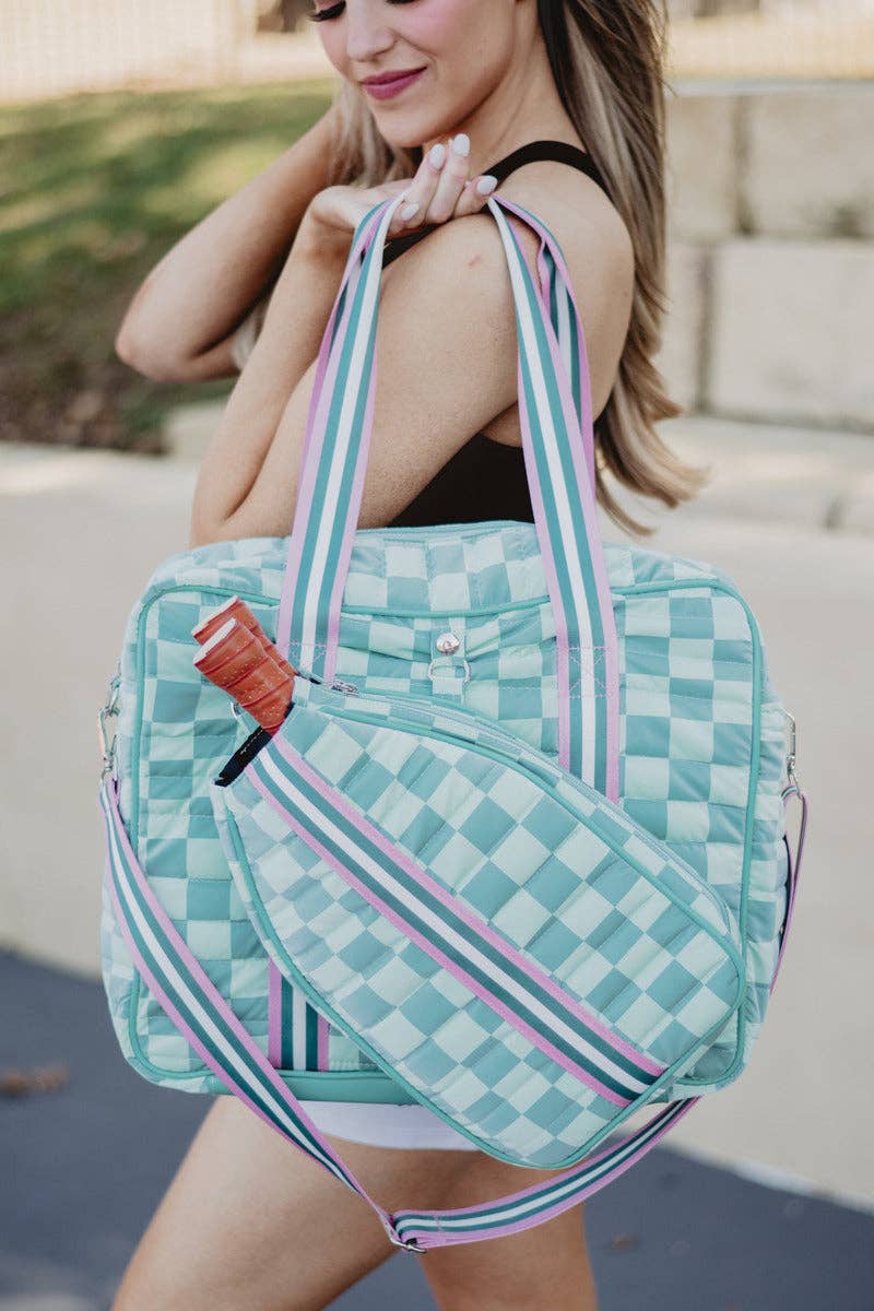 Teal Checkerprint Pickleball Duffle Bag - Premium Bags and Totes from Katydid - Just $76.95! Shop now at Pat's Monograms