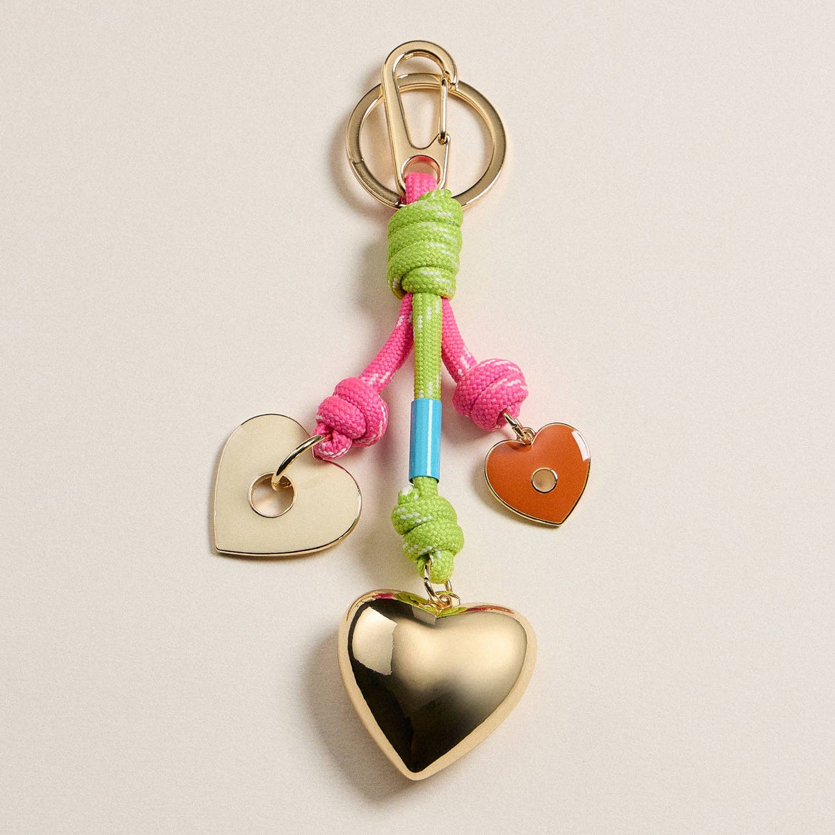 Neon Rope Keychain | Gold-Trimmed Enamel Heart Charm — Frem