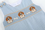 Light Blue Puppy Smocked Overalls — Lil Cactus Baby & Toddler Outfits