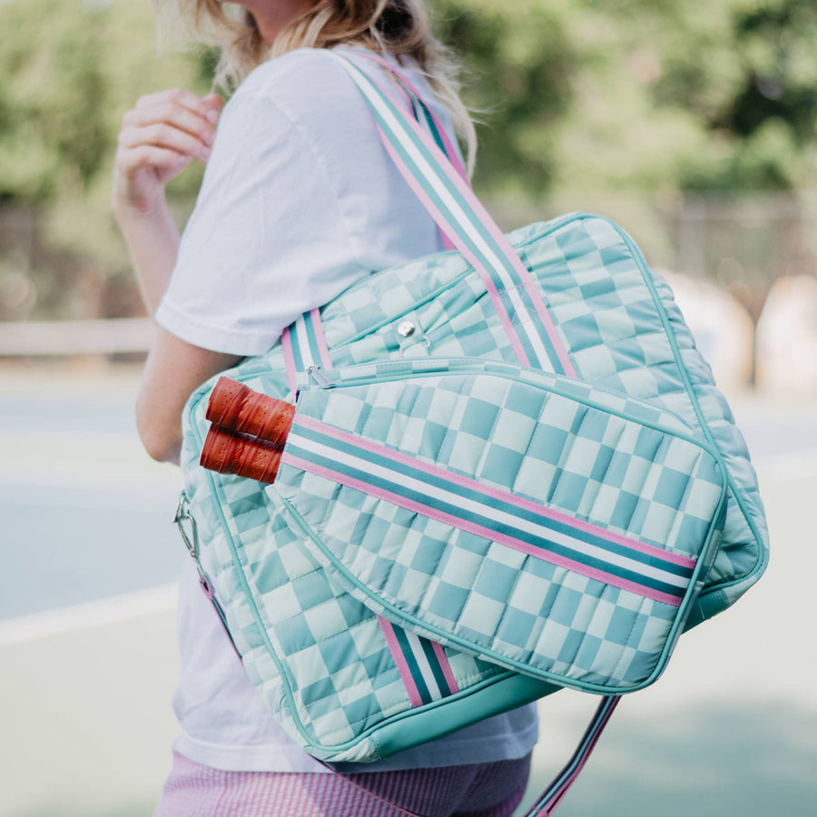 Teal Checkerprint Pickleball Duffle Bag - Premium Bags and Totes from Katydid - Just $76.95! Shop now at Pat's Monograms