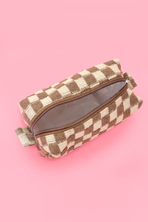 CHECKER MAKEUP COSMETIC POUCH BAG — JOSSLYN by Wall to Wall Cosmetic Bag