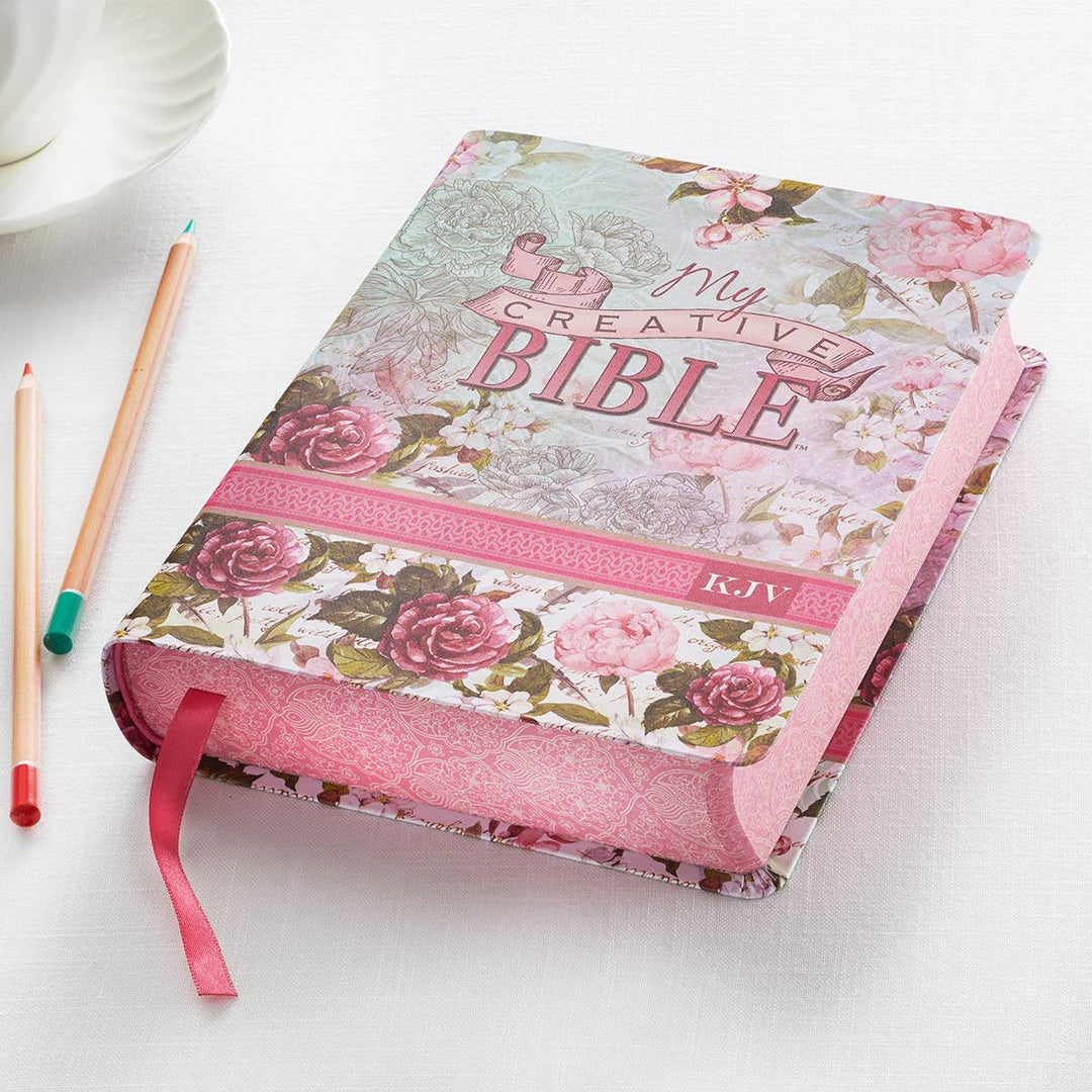 KJV My Creative Bible Faux Leather, Pink Floral Print - Premium Bible from Christian Art Gifts - Just $44.99! Shop now at Pat's Monograms