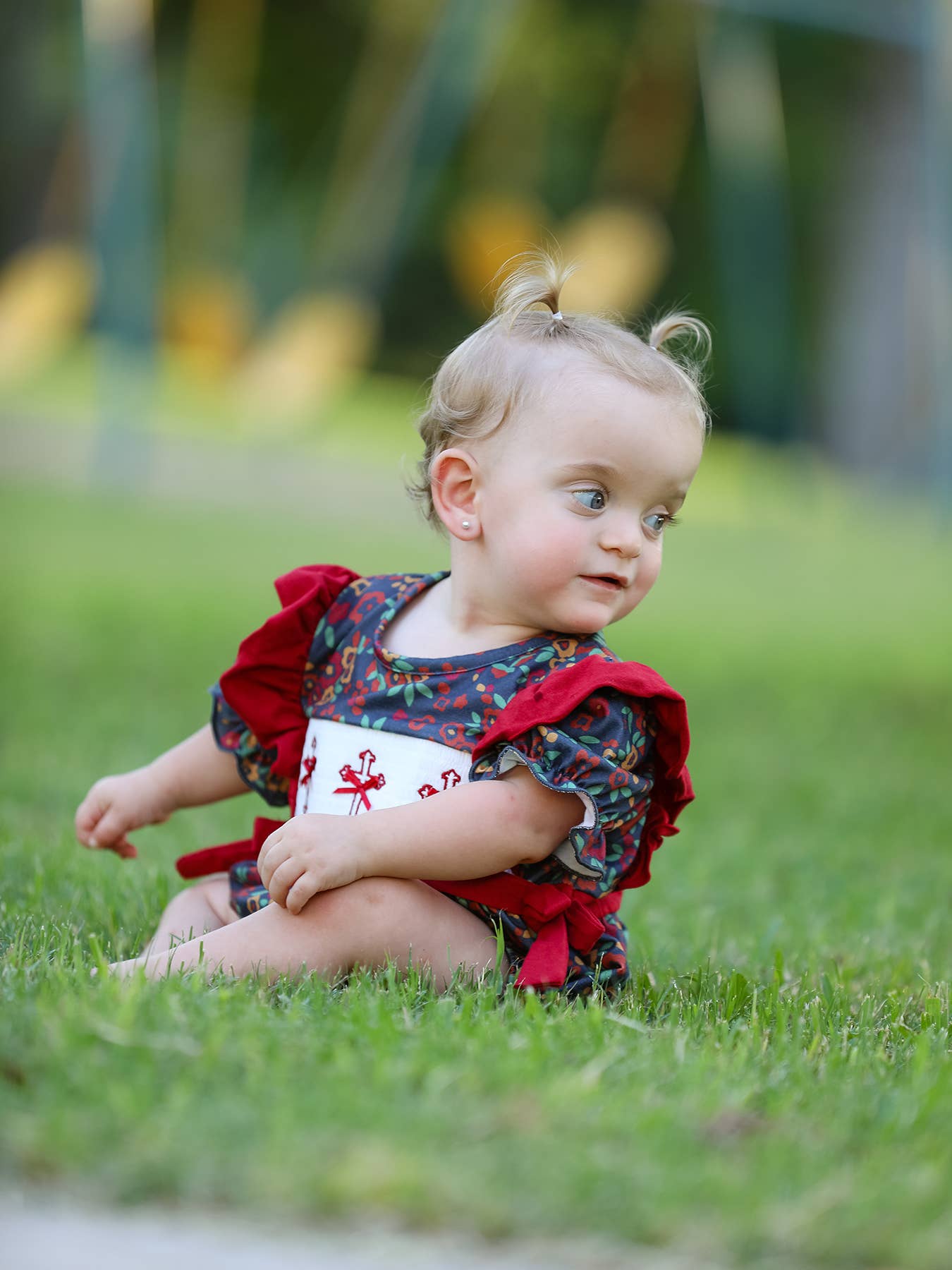 Vintage Floral Smocked Cross Baby Girl Romper - Premium Baby & Toddler Outfits from Rylee Faith Designs - Just $26.95! Shop now at Pat's Monograms