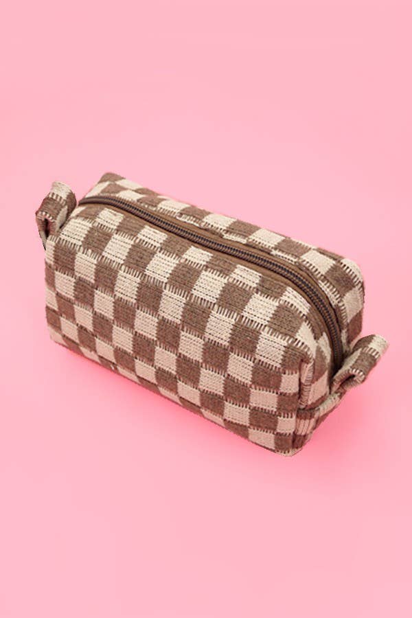 CHECKER MAKEUP COSMETIC POUCH BAG — JOSSLYN by Wall to Wall Cosmetic Bag
