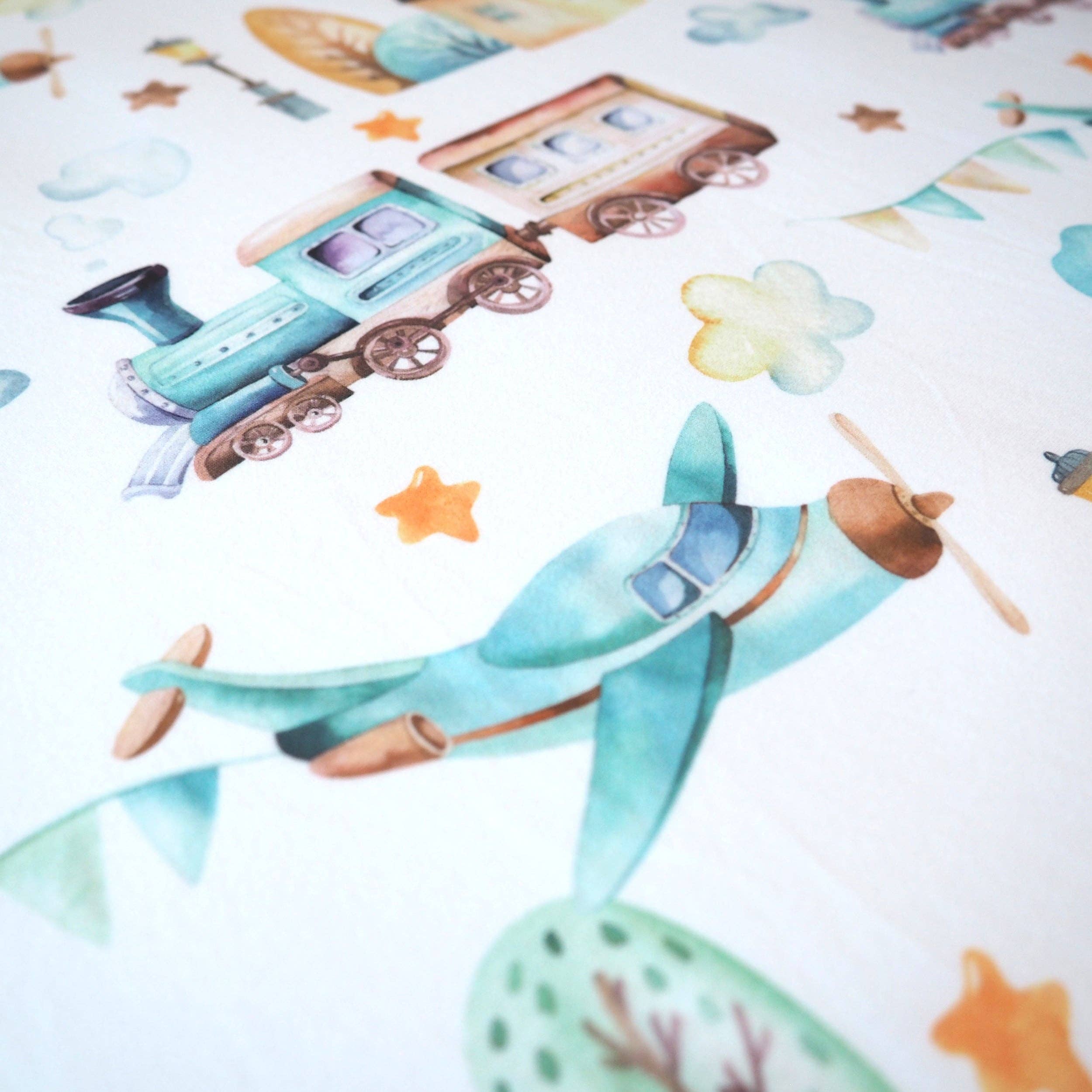 Fitted Crib Sheet - Airplane & Train - Premium Just for baby from Honey Lemonade - Just $29.95! Shop now at Pat's Monograms