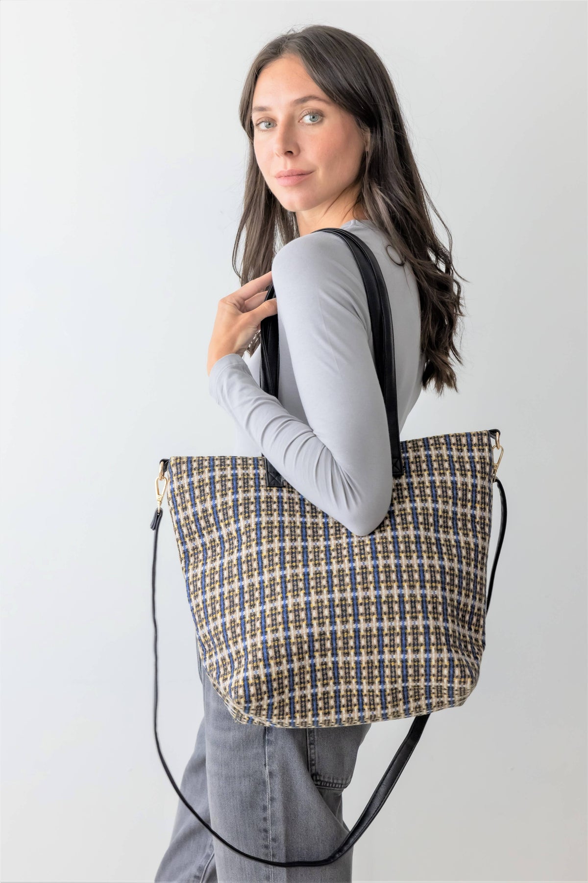 Retro Plaid Tote / Shoulder Bag
