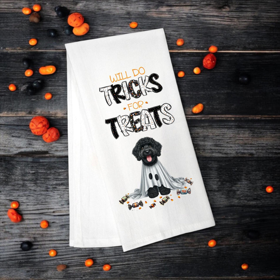 Black Doodle Dog - Will Do Tricks for Treats Tea Towel - Premium Kitchen Towel from Pat's Monograms - Just $14.95! Shop now at Pat's Monograms