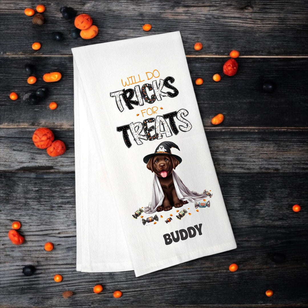 Chocolate Labrador - Will Do Tricks for Treats Tea Towel - Premium Kitchen Towel from Pat's Monograms - Just $14.95! Shop now at Pat's Monograms