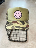 Pink Smiley Camo Foam Trucker — Vibes Hat Company