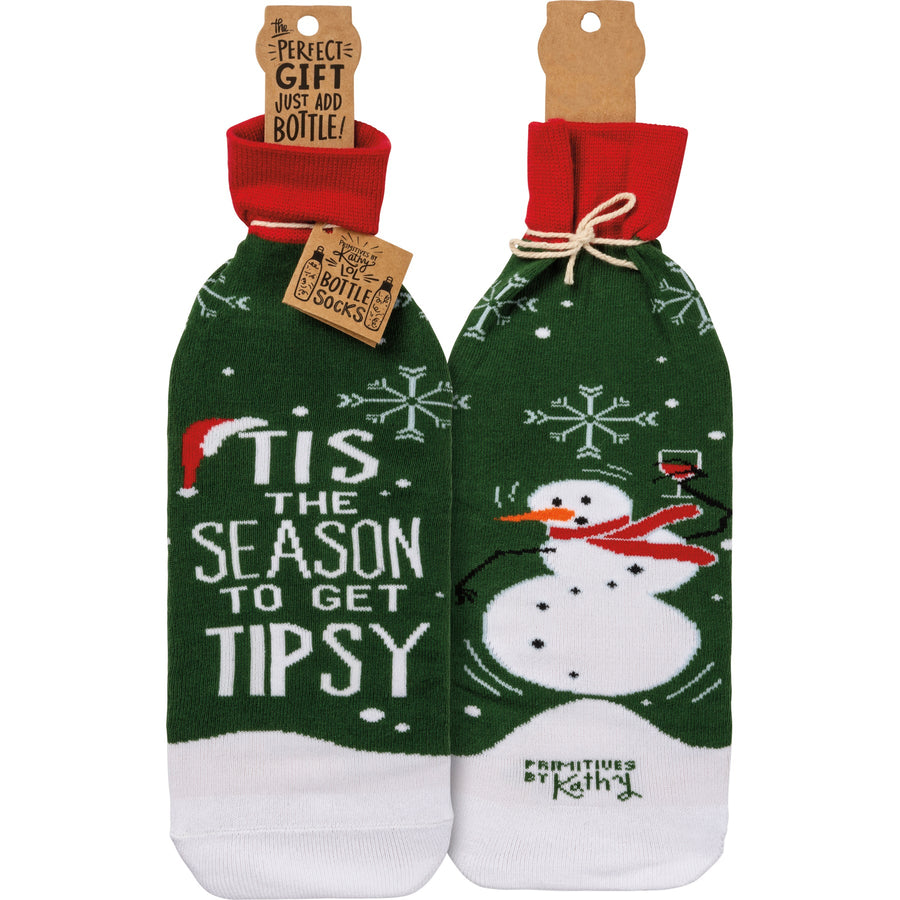 Bottle Sock - Tis The Season To Get Tipsy - Premium wine accessories from Primitives by Kathy - Just $5.95! Shop now at Pat's Monograms