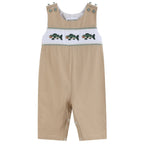 Oyster Brown Big Mouth Bass Smocked Overalls — Lil Cactus Baby & Toddler Outfits