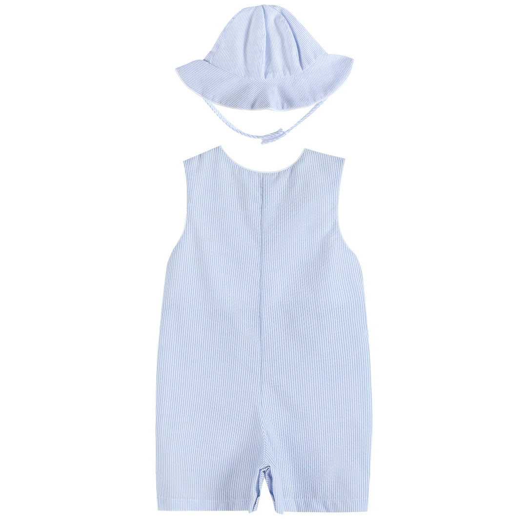 Lil Cactus - Light Blue Seersucker Romper and Sunhat - Premium Baby & Toddler Outfits from Lil Cactus - Just $28.95! Shop now at Pat's Monograms