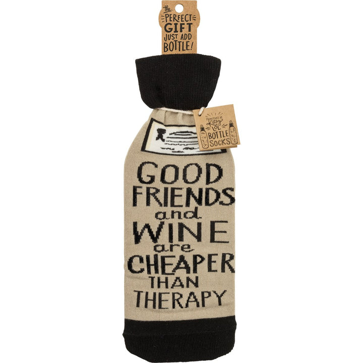 Bottle Sock - Cheaper Than Therapy - Premium wine accessories from Primitives by Kathy - Just $5.95! Shop now at Pat's Monograms