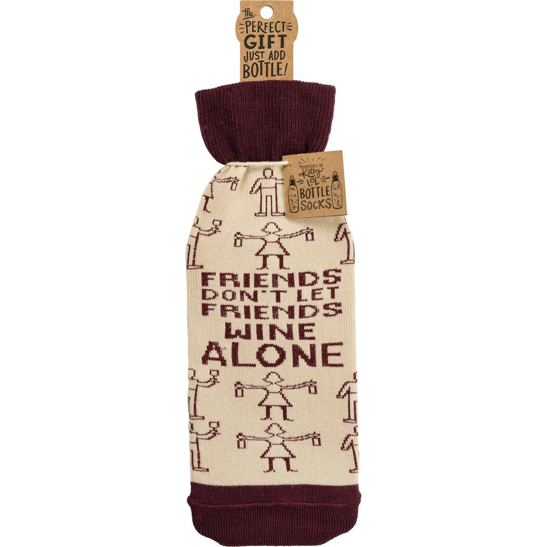 Bottle Sock - Don't Let Friends Wine Alone - Premium wine accessories from Primitives by Kathy - Just $5.95! Shop now at Pat's Monograms