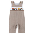 Brown Gingham Pumpkin and Corn Tractor Smocked Overalls — Lil Cactus