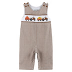 Brown Gingham Pumpkin and Corn Tractor Smocked Overalls — Lil Cactus