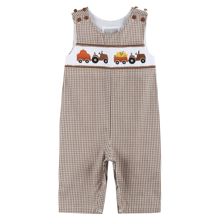 Brown Gingham Pumpkin and Corn Tractor Smocked Overalls - Premium  from Lil Cactus - Just $34.95! Shop now at Pat's Monograms