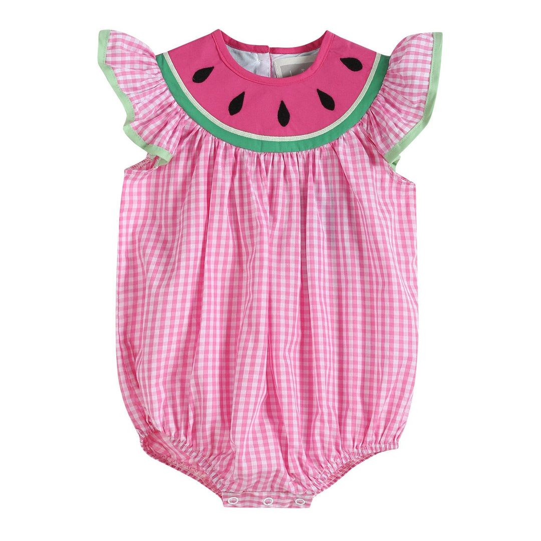 Pink Gingham Watermelon Collar Flutter Romper - Premium Baby & Toddler Outfits from Lil Cactus - Just $32.0! Shop now at Pat's Monograms