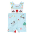 Light Blue Barnyard Print Tractor Smocked Baby Jon Jons — Lil Cactus Baby & Toddler Outfits