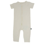 Short Sleeve Romper - Whispery White Ribbed — Sweet Bamboo