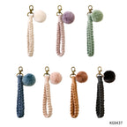 Macrame Flat Square Knot Wristlet Keychain with Pom Pom — Adorro Accessories