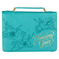 Amazing Grace Floral Teal Faux Leather Bible Cover — Christian Art Gifts Books and Devotionals