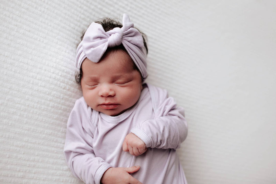 Lavender Knotted Baby Gown and Bow - Premium Just for baby from Three Little Tots - Just $24.95! Shop now at Pat's Monograms