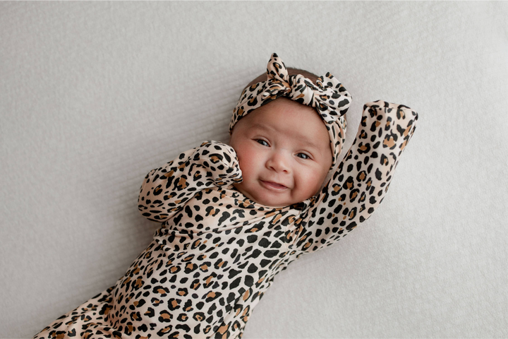 Leopard Knotted Baby Gown and Headband - Premium Just for baby from Three Little Tots - Just $24.95! Shop now at Pat's Monograms