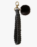 Macrame Flat Square Knot Wristlet Keychain with Pom Pom — Adorro Accessories