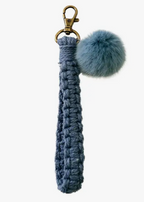 Macrame Flat Square Knot Wristlet Keychain with Pom Pom — Adorro Accessories
