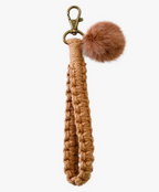 Macrame Flat Square Knot Wristlet Keychain with Pom Pom — Adorro Accessories
