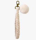 Macrame Flat Square Knot Wristlet Keychain with Pom Pom — Adorro Accessories