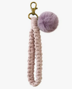 Macrame Flat Square Knot Wristlet Keychain with Pom Pom — Adorro Accessories