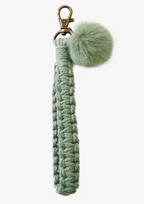 Macrame Flat Square Knot Wristlet Keychain with Pom Pom — Adorro Accessories