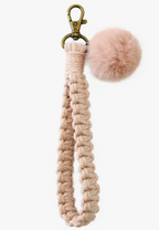 Macrame Flat Square Knot Wristlet Keychain with Pom Pom — Adorro Accessories