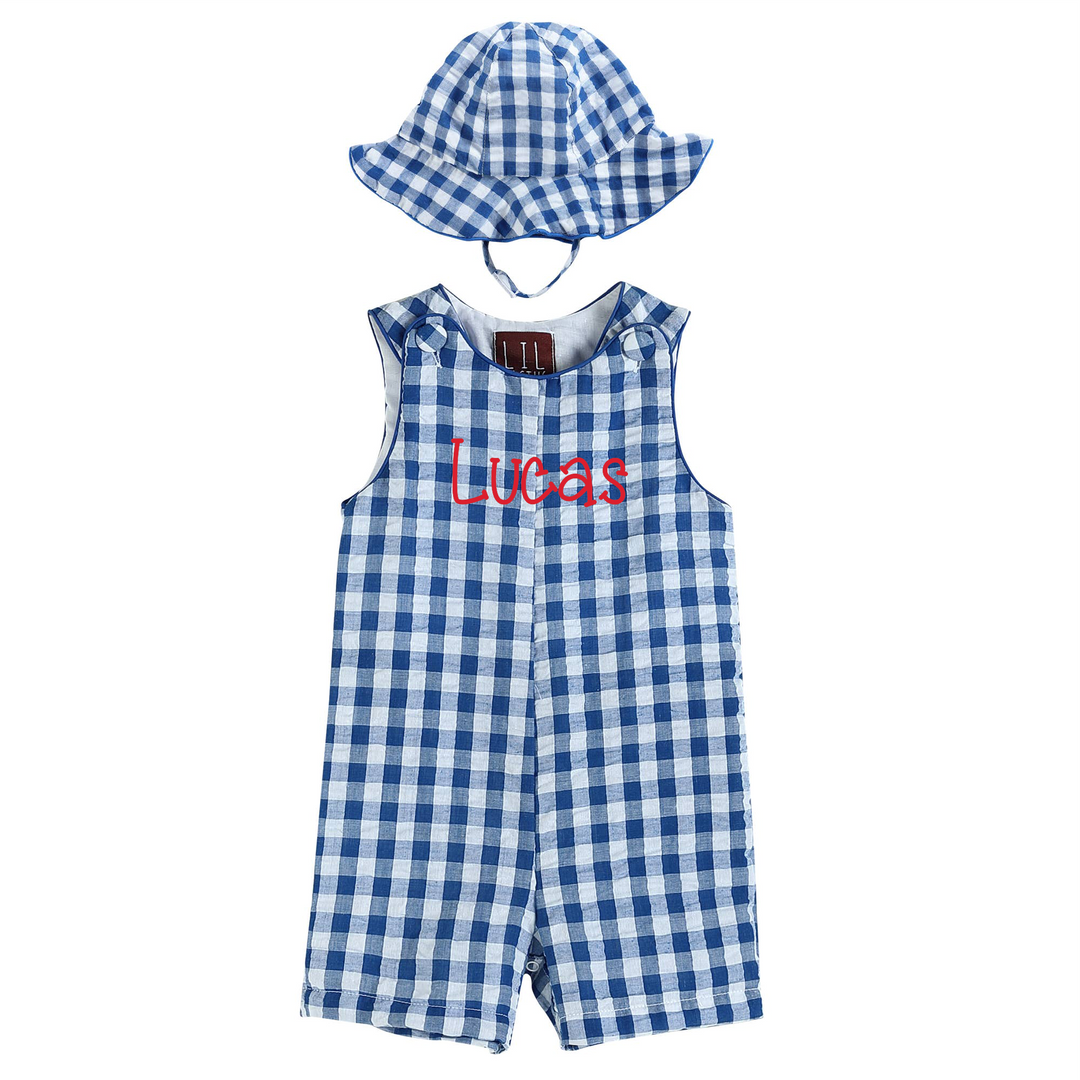 Royal Blue Ginham Romper and Sunhat - Premium Baby & Toddler Outfits from Lil Cactus - Just $28.95! Shop now at Pat's Monograms