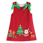 Red Corduroy Christmas Applique Bow Dress — Lil Cactus Baby & Toddler Dresses