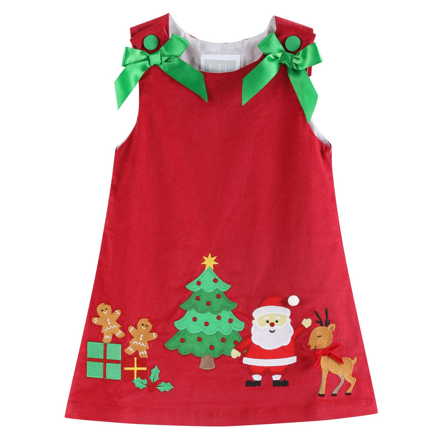 Red Corduroy Christmas Applique Bow Dress - Premium Baby & Toddler Dresses from Lil Cactus - Just $36.95! Shop now at Pat's Monograms