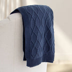 Quinn Chunky Diamond Knit Cotton Throw: Denim — Tajik Home LLC